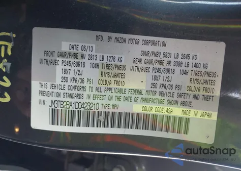 2013 Mazda Cx-9 Sport from USA, damaged, VIN JM3TB2BA1D0423210